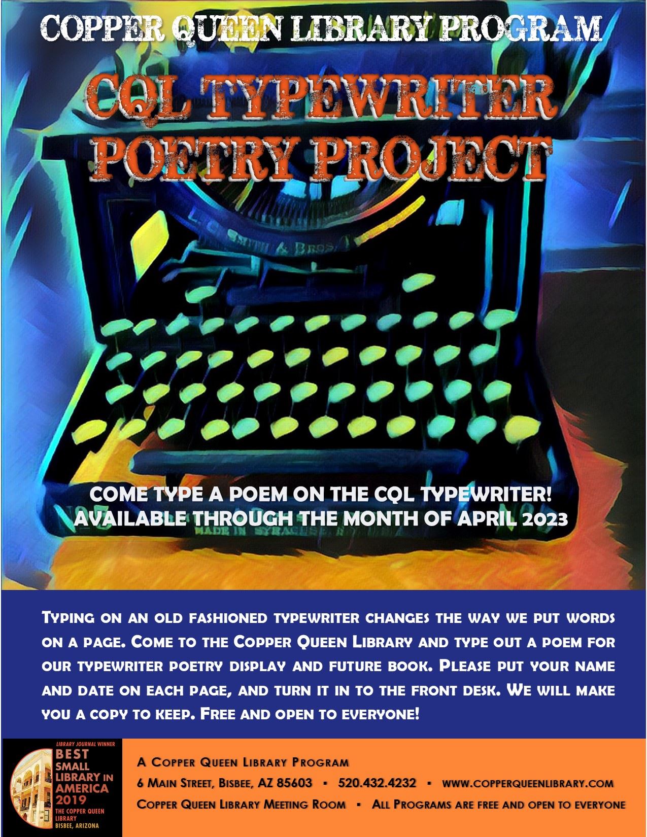 CQL TYPEWRITER POETRY APRIL 2023 POSTER