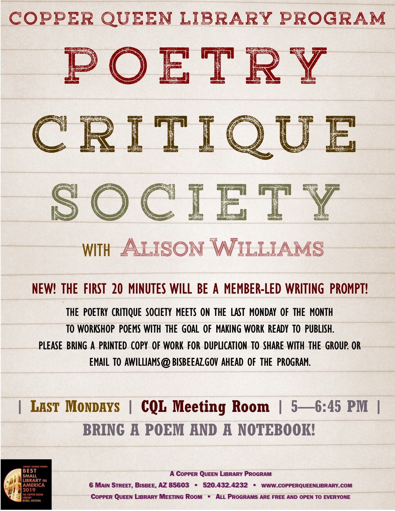 CQL POETRY CRITIQUE SOCIETY IN PERSON SEPT 2024