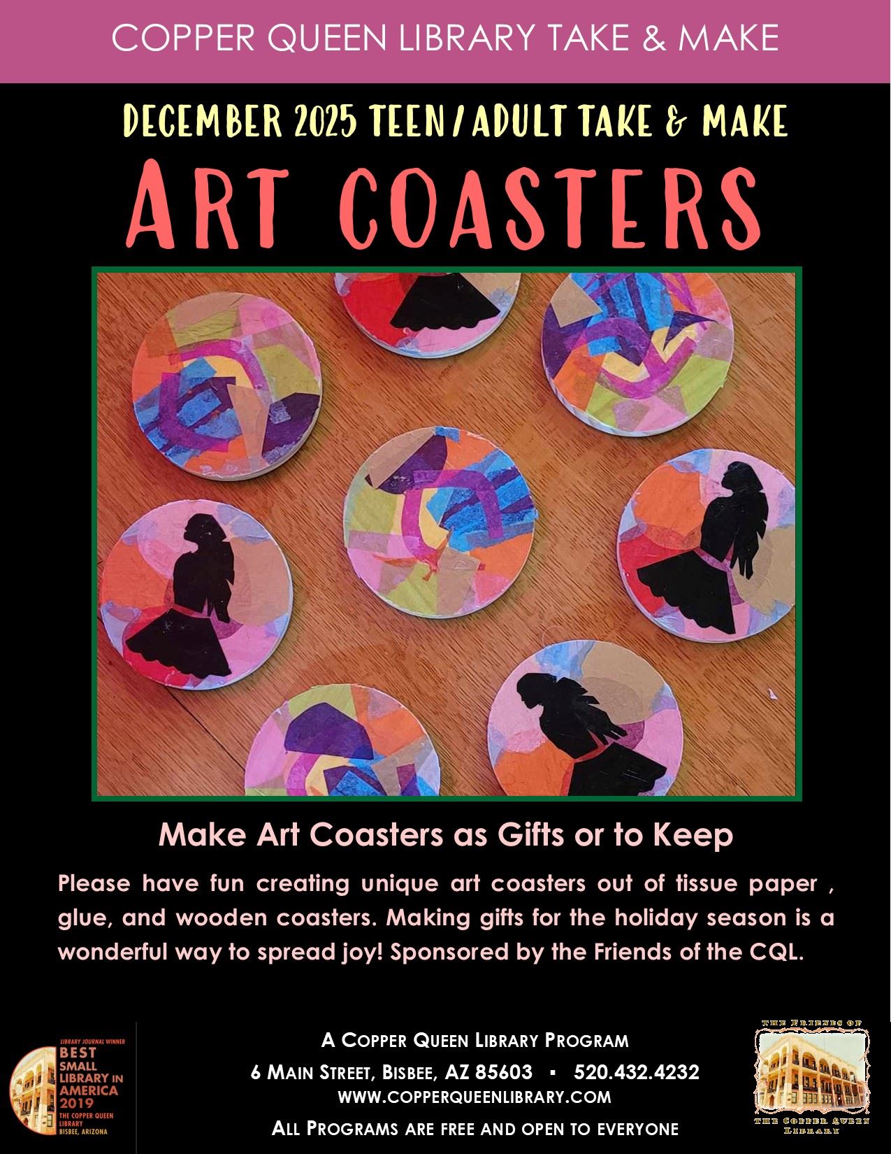 CQL ADULT TAKE AND MAKE ART COASTERS DEC 2025