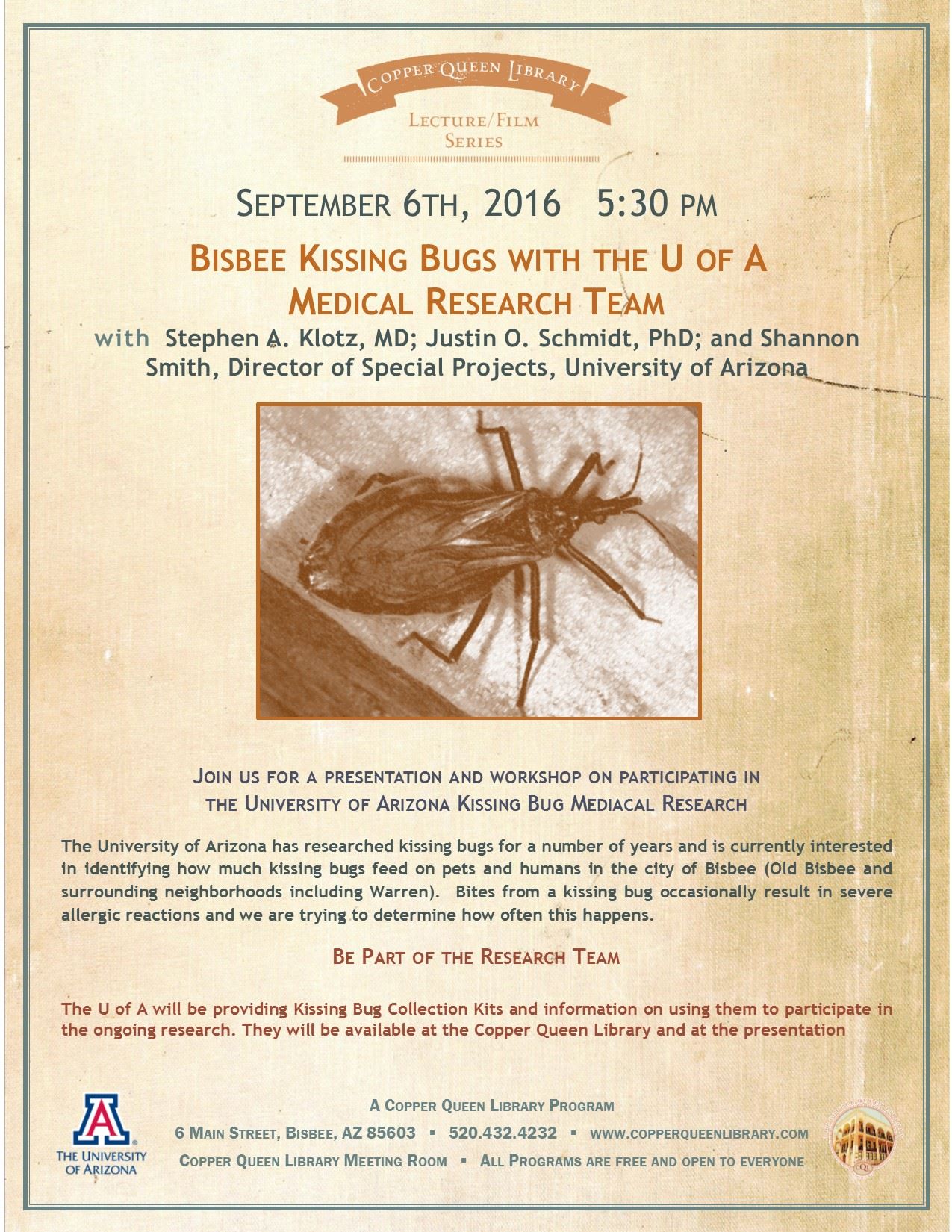 SEPT 6.2016 UOFA KISSING BUGS POSTER 8.5x11