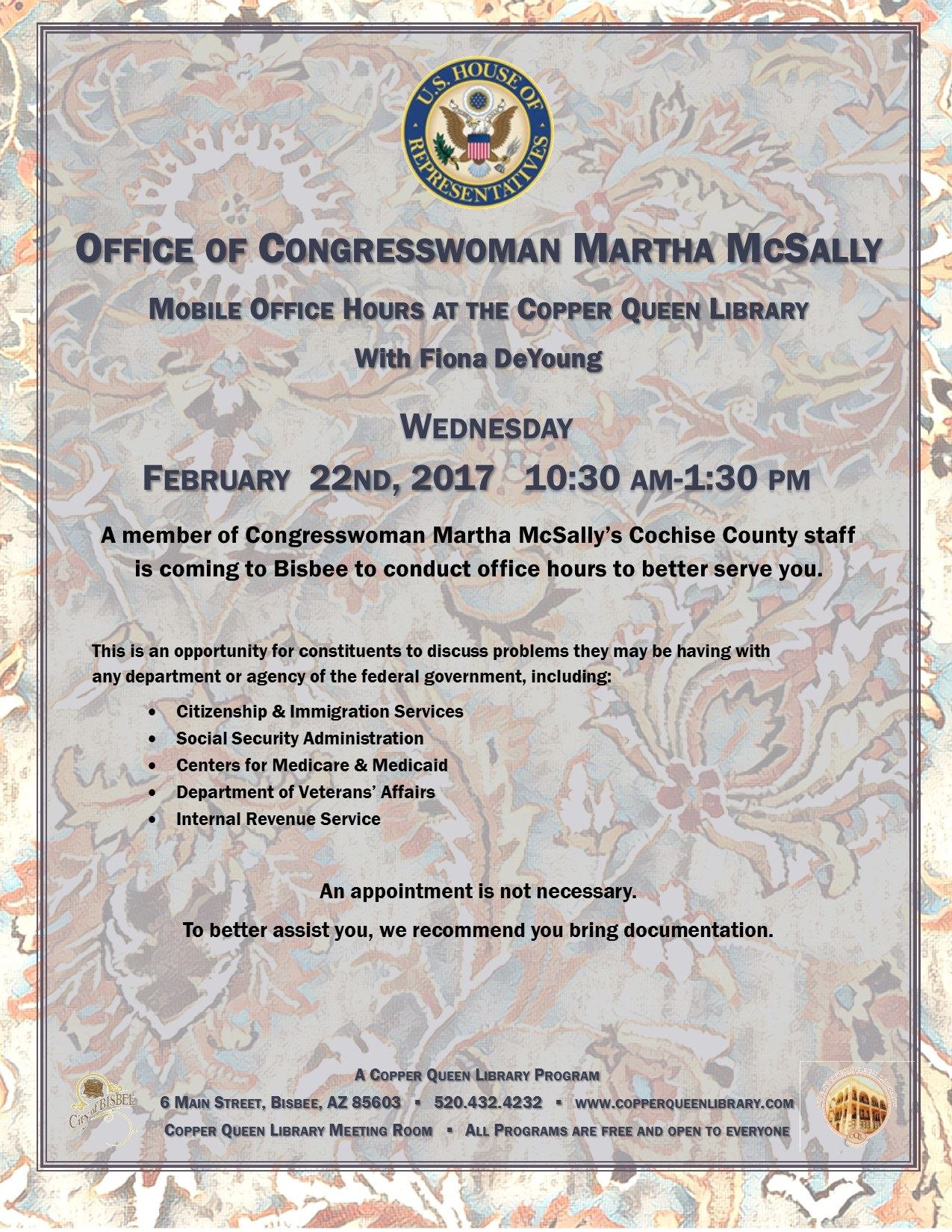 MARTHA MCSALLY OFFICE HOURS  2.22. 17 POSTER 8.5x11