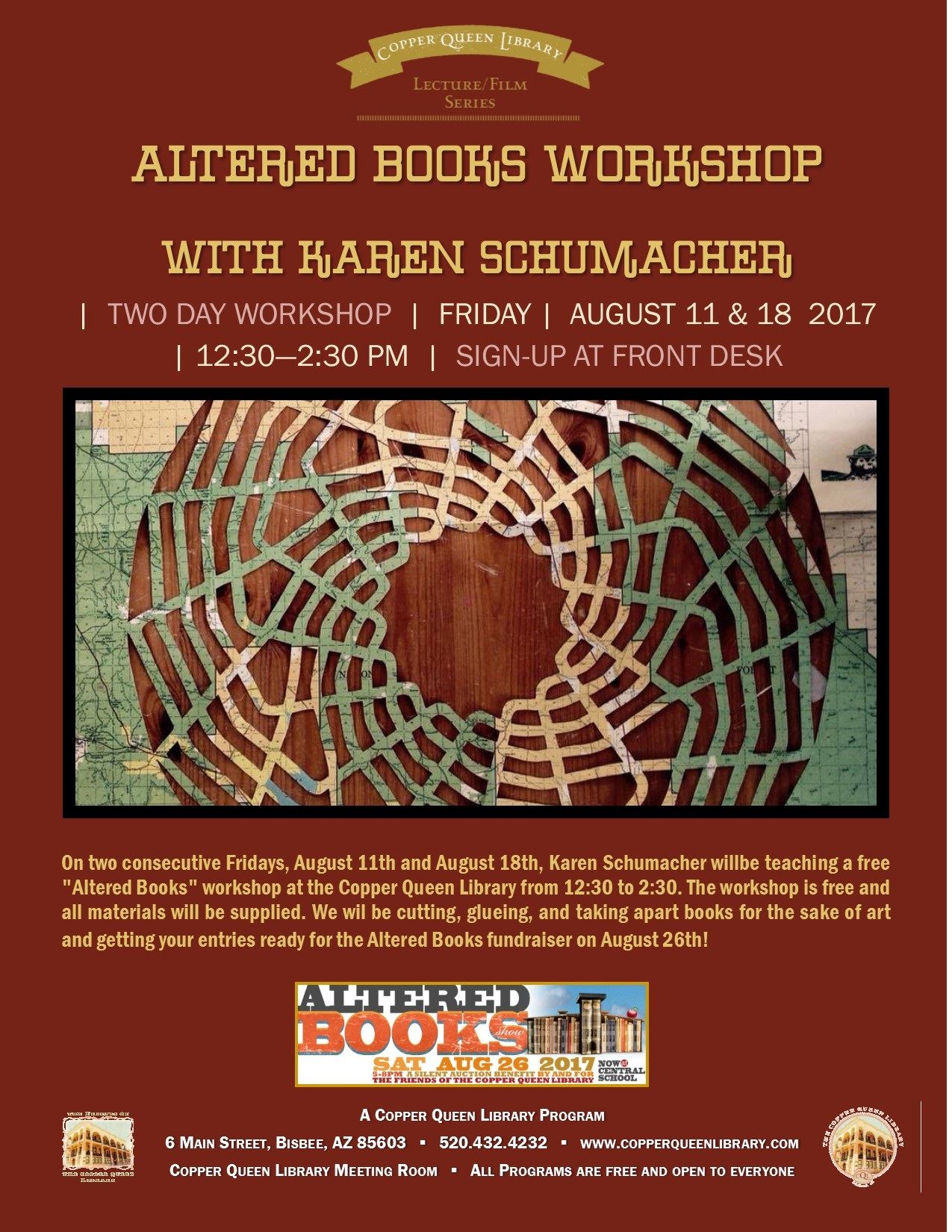ALTERED BOOKS WORKSHOP AUGUST 2017 POSTER 8.5 X 11