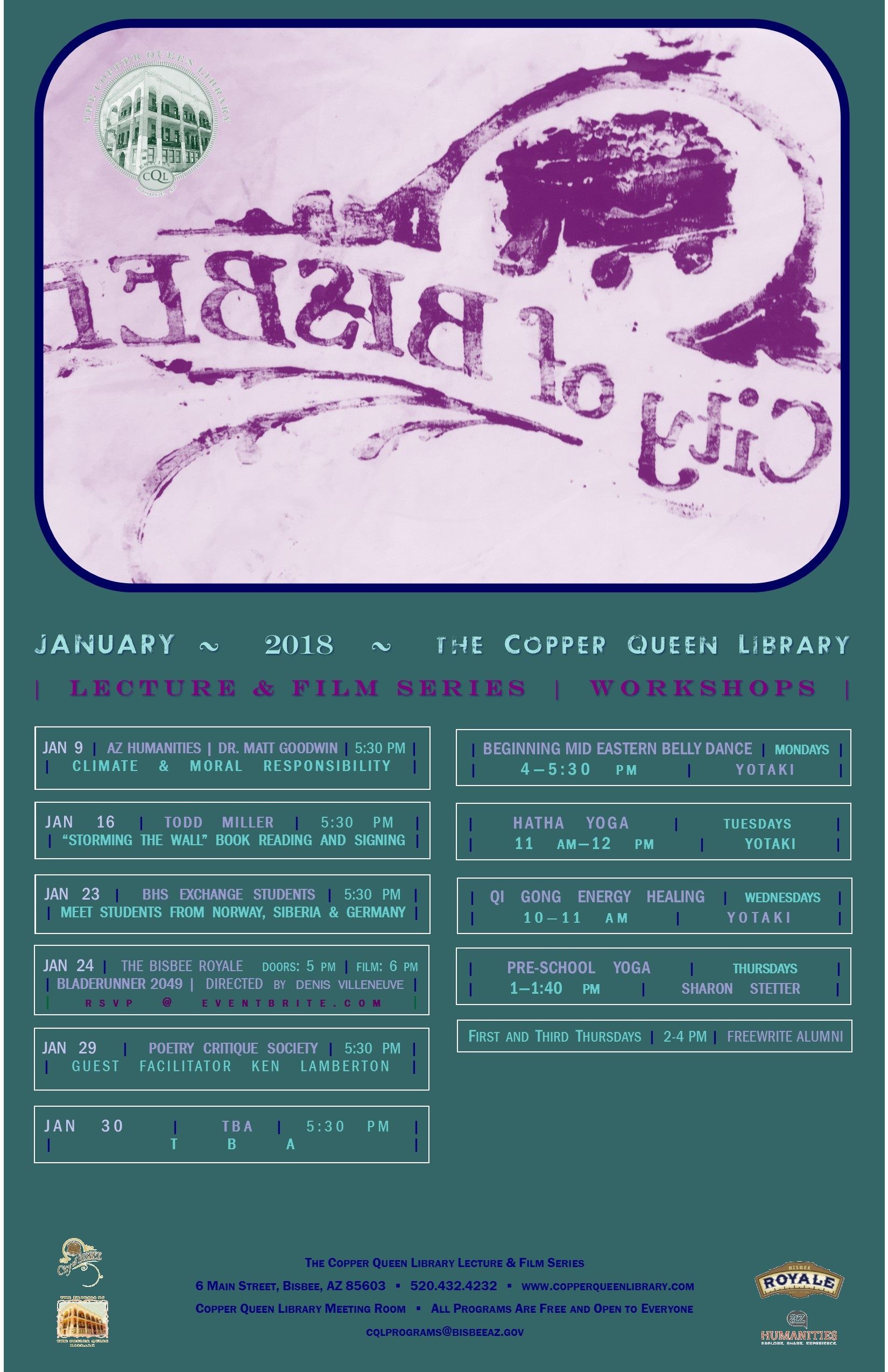 JANUARY 2018 MONTHLY SCHEDULE