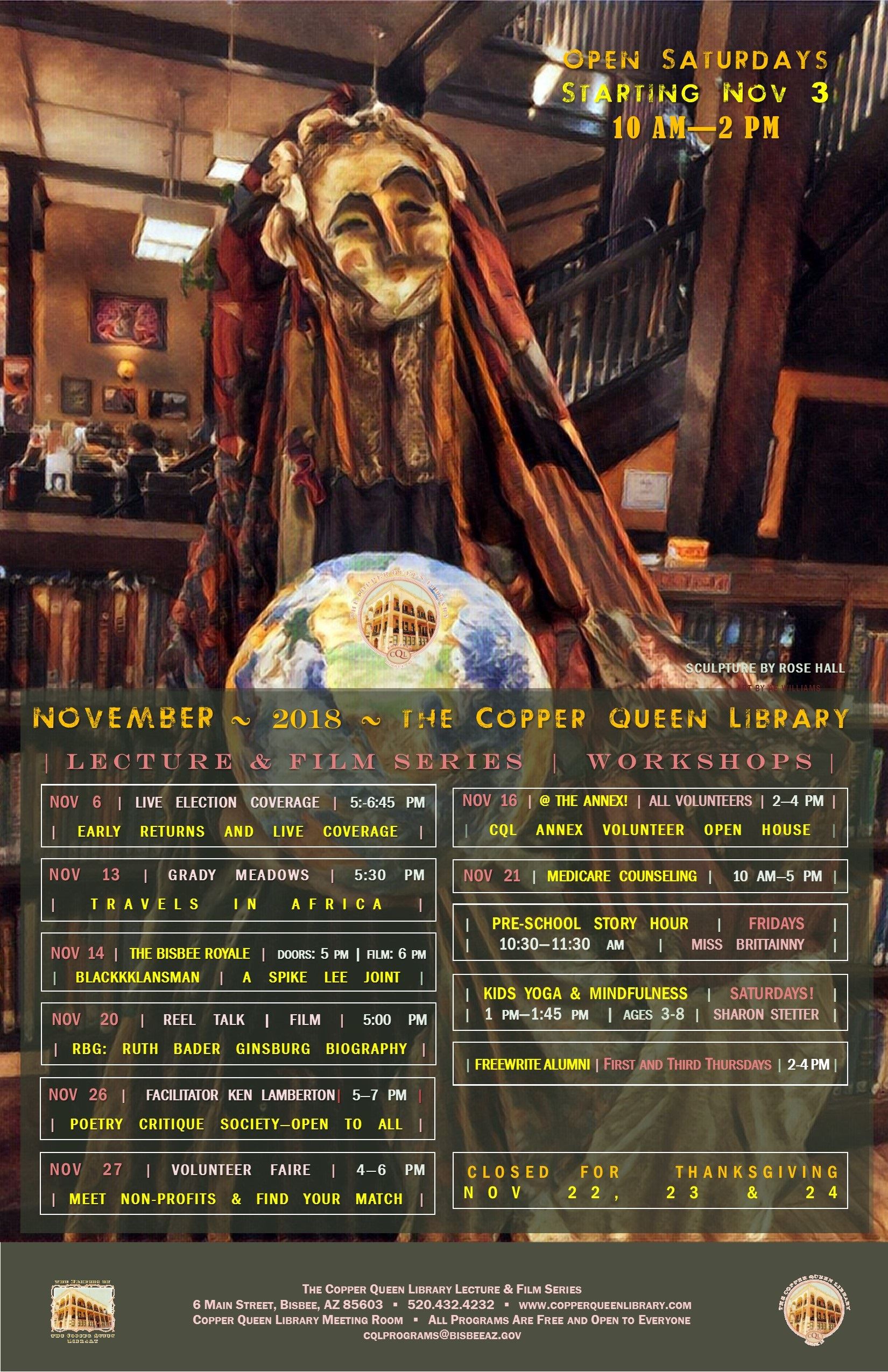 NOVEMBER 2018 MONTHLY SCHEDULE