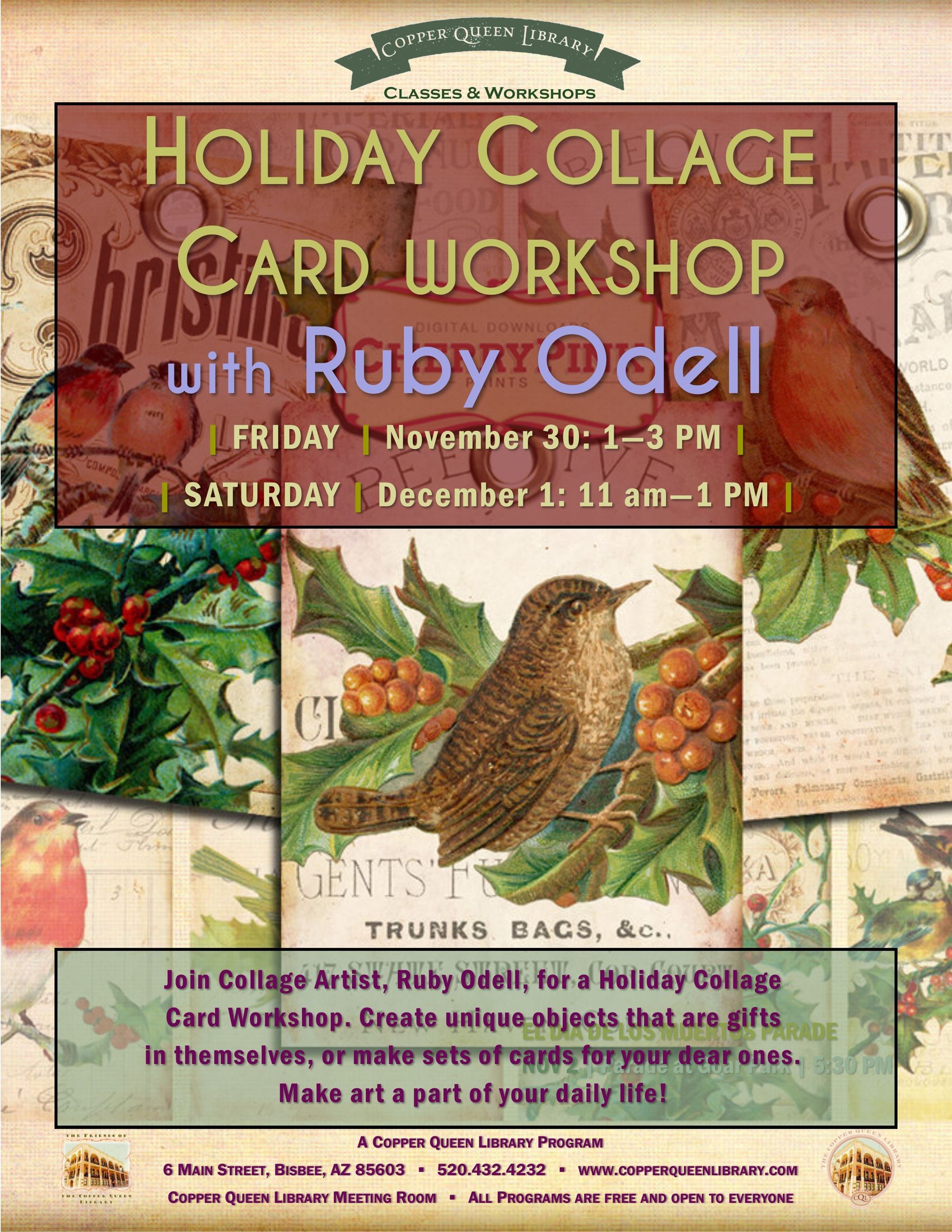 RUBY ODELL CARD WORKSHOP POSTER NOV DEC 2018 8.5 x 11