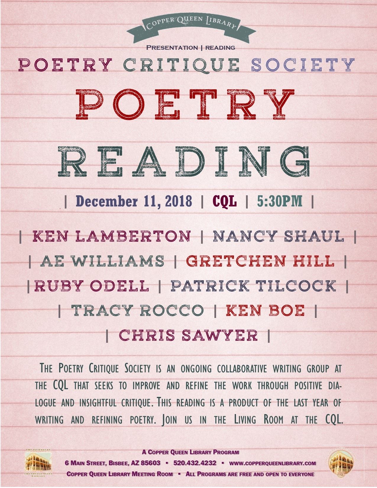 POETRY CRITIQUE SOCIETY READING