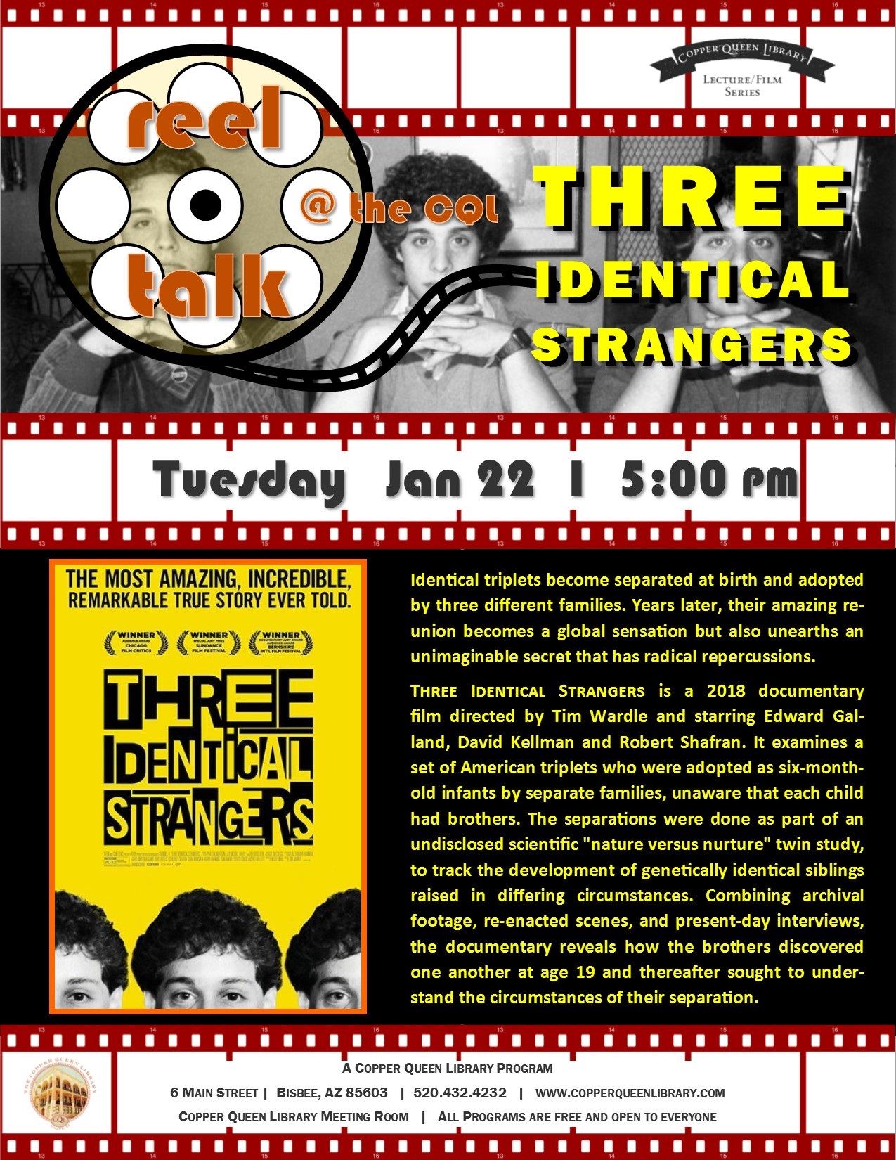 REEL TALK 3 IDENTICAL STRANGERS 1.22.19  8.5 X 11