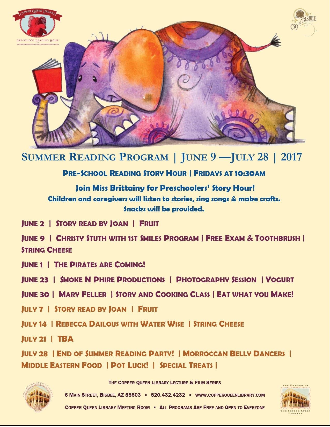 PRE SCHOOL SUMMER READING 2017 SCHEDULE