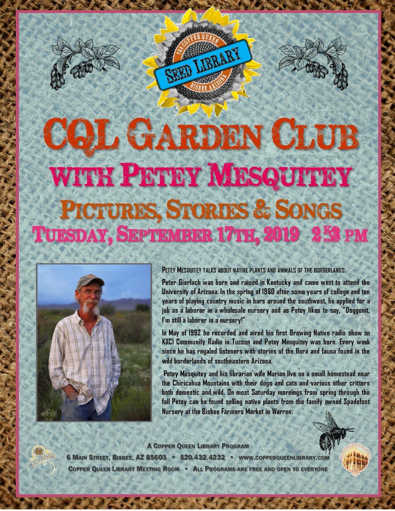 CQL GARDEN CLUB PETEY MESQUITEY 9.17.19 POSTER 8.5x11