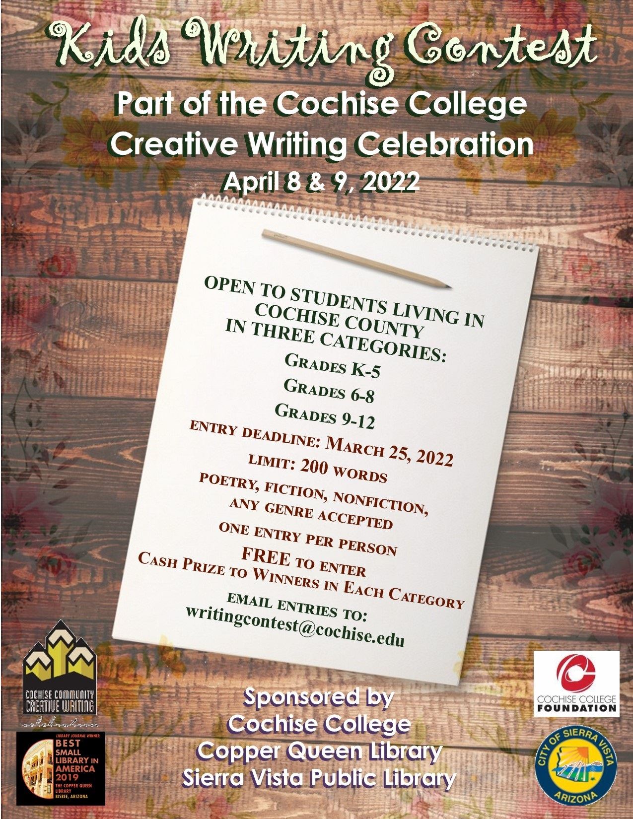 CQL COCHISE COLLEGE KIDS WRITING CONTEST APRIL 2022 POSTER(1)