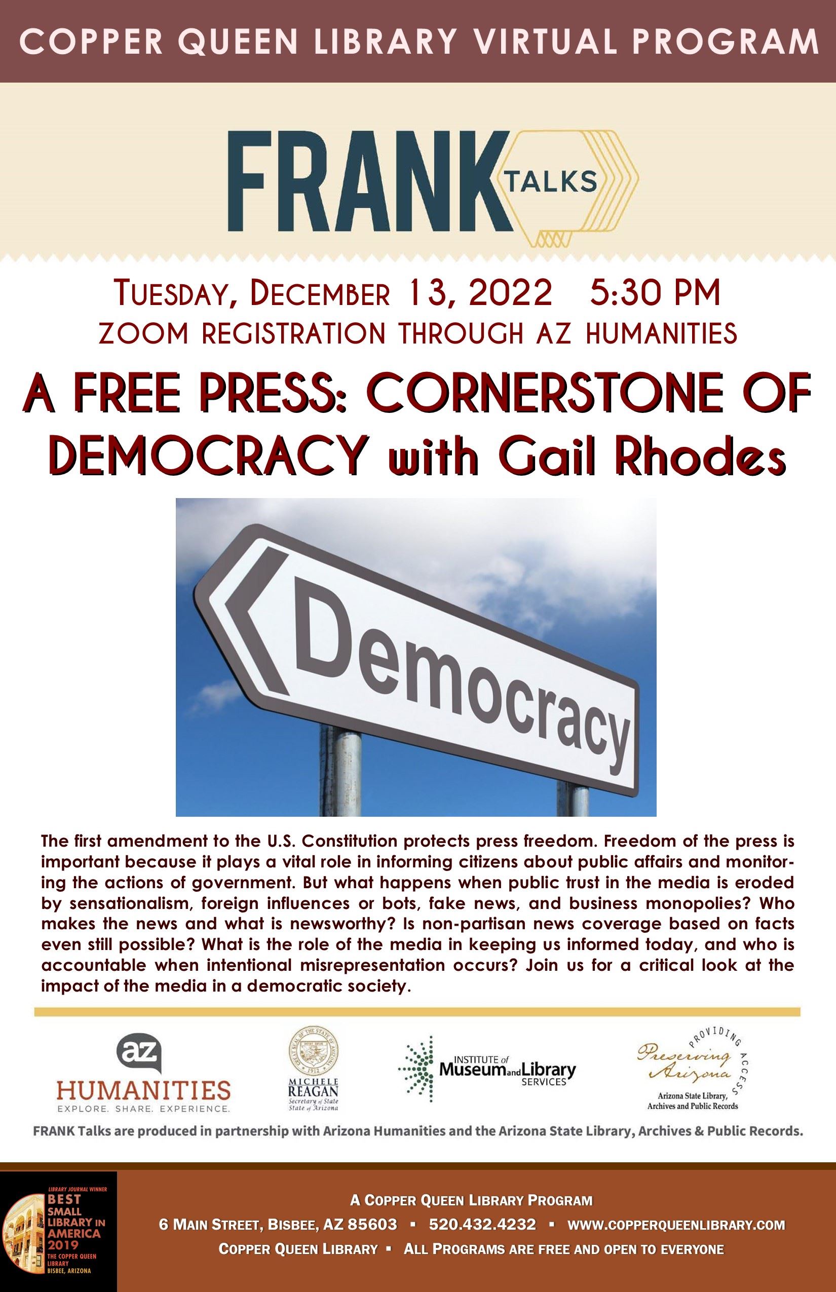 CQL AZ HUM FRANK TALKS GAIL RHODES FREE PRESS 12.13. 2022